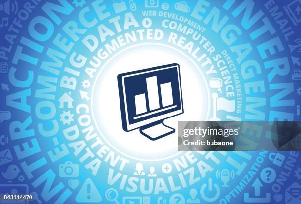 bar graph on computer icon on internet modern technology words background - recording in progress stock illustrations