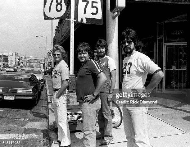 Birmingham Country Group Alabama L/R: Mark Herndon, Jeff Cook, Teddy Gentry and Randy Owen open "My Home Is Alabama" Nightclub in Birmingham Alabama...