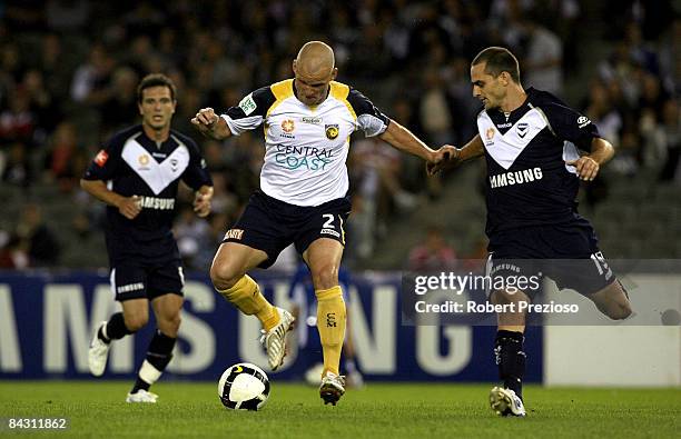 Andre Gumprecht of the Mariners controls the ball during the round 20 A-League match between the Melbourne Victory and the Central Coast Mariners at...