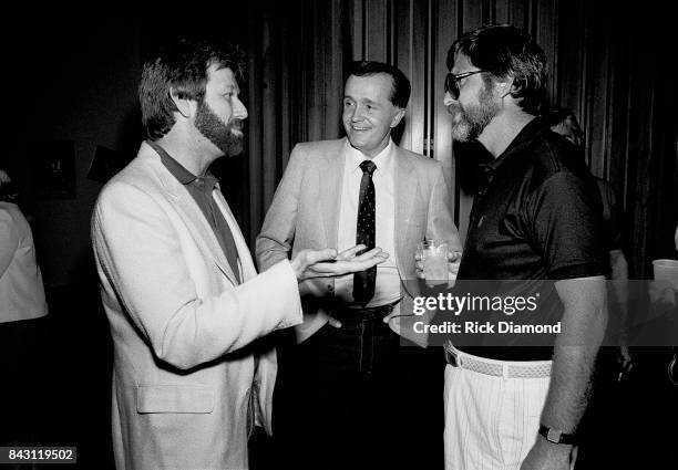 Publicist Mark Pucci, Singer/Songwriter Bill Anderson and Comedian Lewis Grizzard attend "Live From Moreland to Moscow" Album listening party at The...