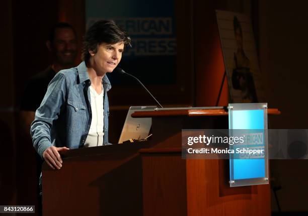 Actress and writer Tig Notaro speaks on stage at a screening for NewFest, New York's LGBT Film & Media Arts Organization, for "One Mississippi"...