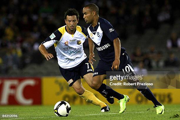 Archie Thompson of the Victory goes after the ball ball during the round 20 A-League match between the Melbourne Victory and the Central Coast...