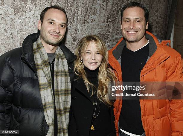 Photgrapher Jeff Vespa, actress Jordan Ladd and Ben Levine attend the Opening Night Party during the 2009 Sundance Film Festival at Legacy Lodge on...