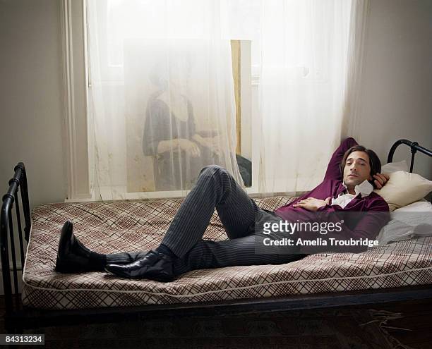 Actor Adrien Brody poses for a portrait shoot in London for Vanity Fair on March 12, 2008.