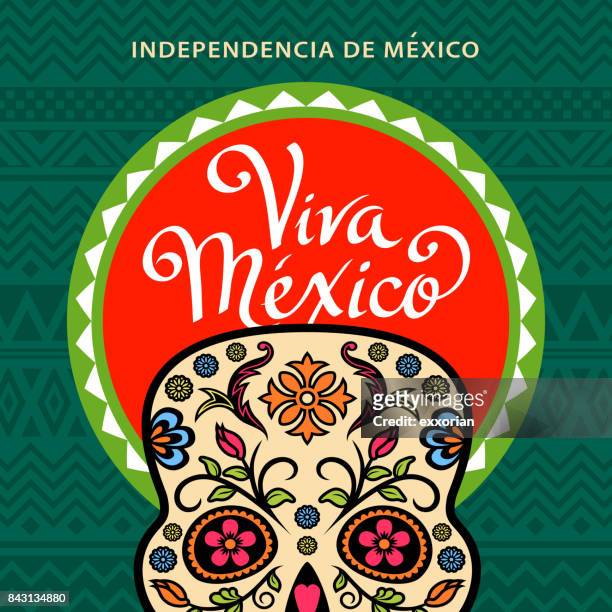 stockillustraties, clipart, cartoons en iconen met viva mexico suiker schedel - mexican flower pattern