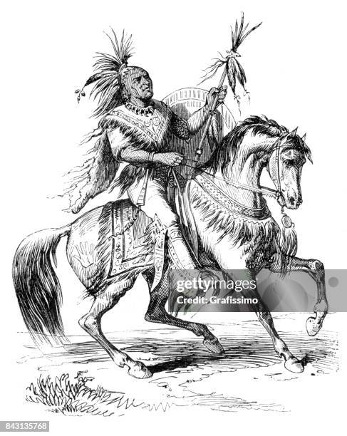 indianerhäuptling reitpferd 1863 - komantschen stock-grafiken, -clipart, -cartoons und -symbole