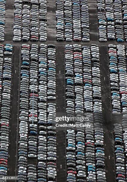 View of some of the thousands of unsold cars currently being stored at Avonmouth Docks on January 16, 2009 at Avonmouth, England. Sales of new cars...