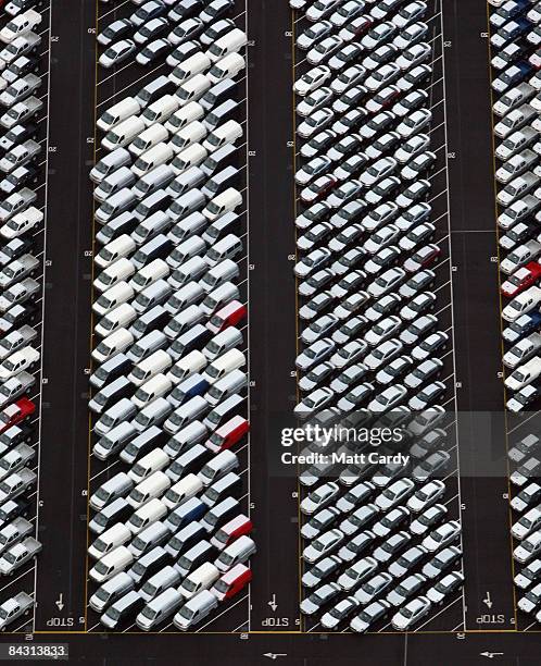 View of some of the thousands of unsold cars currently being stored at Avonmouth Docks on January 16, 2009 at Avonmouth, England. Sales of new cars...