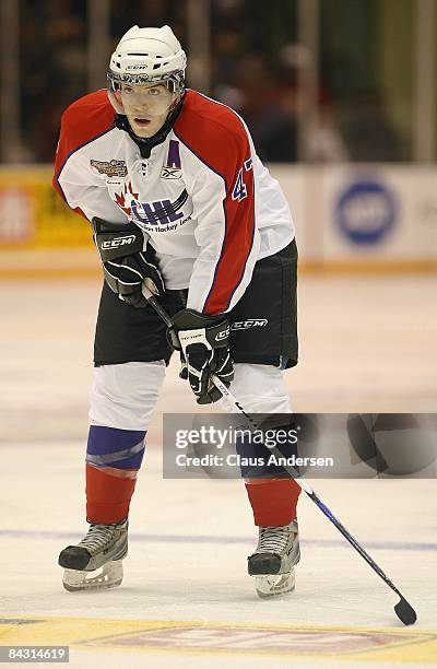 Simon Despres of Team Cherry waits for a faceoff in the 2009 Home Hardware CHL/NHL Top Prospects Game against Team Orr on Wednesday January 14, 2009...