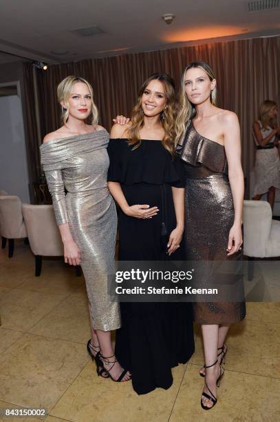 Erin Foster, Jessica Alba and Sara Foster attend Rachel Zoe SS18 Presentation at Sunset Tower Hotel on September 5, 2017 in West Hollywood,...