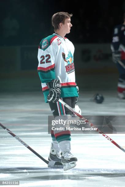 Mikael Backlund of the Kelowna Rockets makes his WHL debut in the starting line up against the Tri-City Americans on January 14, 2009 at Prospera...