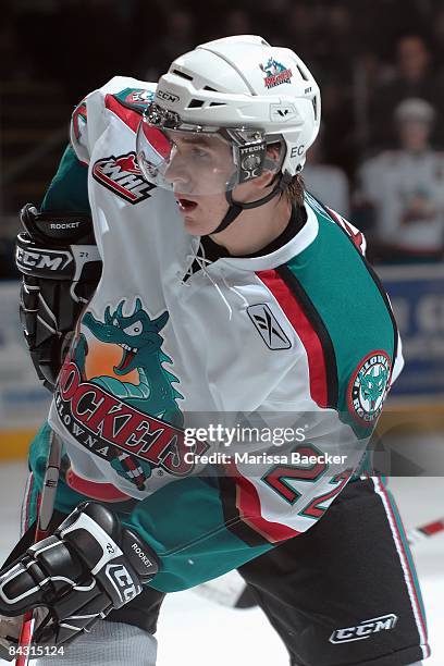 Mikael Backlund of the Kelowna Rockets makes his WHL debut against the Tri-City Americans on January 14, 2009 at Prospera Place in Kelowna, Canada.