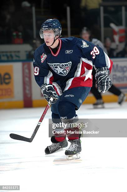 Brock Sutherland of the Tri-City Americans skates against the Kelowna Rockets on January 14, 2009 at Prospera Place in Kelowna, Canada.