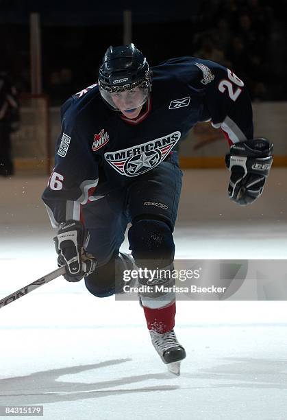 Spencer Asuchak of the Tri-City Americans skates against the Kelowna Rockets on January 14, 2009 at Prospera Place in Kelowna, Canada.