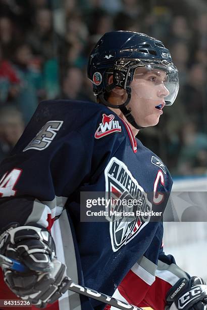 Taylor Procyshen of the Tri-City Americans skates against the Kelowna Rockets on January 14, 2009 at Prospera Place in Kelowna, Canada.