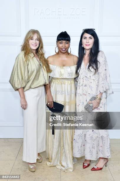 Kimberly Muller, Brigette Romanek and Estee Stanley attend Rachel Zoe SS18 Presentation at Sunset Tower Hotel on September 5, 2017 in West Hollywood,...