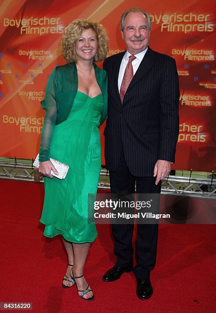 German actor Friedrich von Thun and his wife Gabi von Thun pose for the media prior to the Bavarian TV Award ceremony