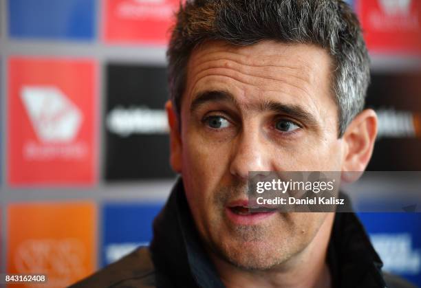 Giants head coach Leon Cameron speaks to the media prior to a Greater Western Sydney Giants AFL training session at Adelaide Oval on September 6,...