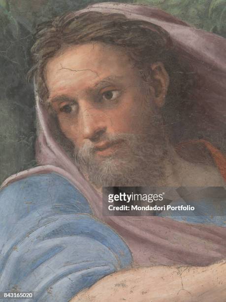 Italy, Lazio, Rome, Basilica di Sant'Agostino in Campo Marzio. Detail. The face of the prophet Isaiah with a white beard.