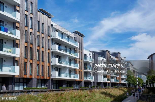 luxury apartments along millennium promenade in bristol - flat stock pictures, royalty-free photos & images