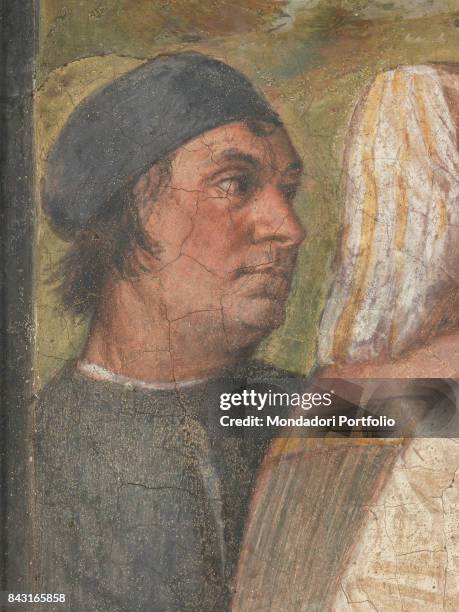 Italy, Veneto, Padua, Scuola del Santo. Detail. A curious man looking at Saint Anthony of Padua doing the miracle of healed foot.