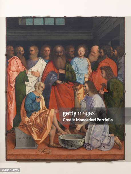 Italy, Veneto, Venice, Gallerie dell'Accademia. Whole artwork view. The apostles watching Jesus Christ washing Saint Peter's feet.