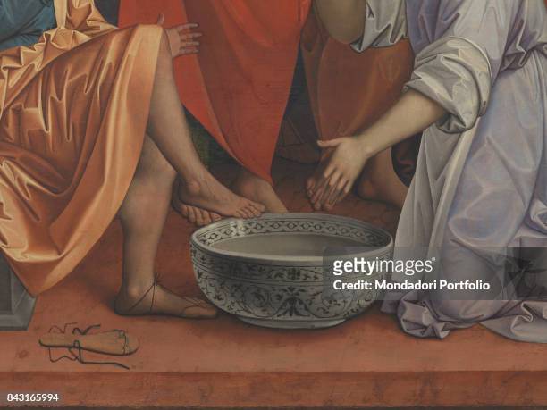 Italy, Veneto, Venice, Gallerie dell'Accademia. Detail. Saint Peter's foot about to be washed by Jesus Christ's hands.