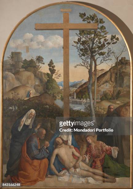 Italy, Veneto, Venice, Gallerie dell'Accademia. Whole artwork view. Virgin Mary holding the body of Jesus Christ who's just been layed down from the...
