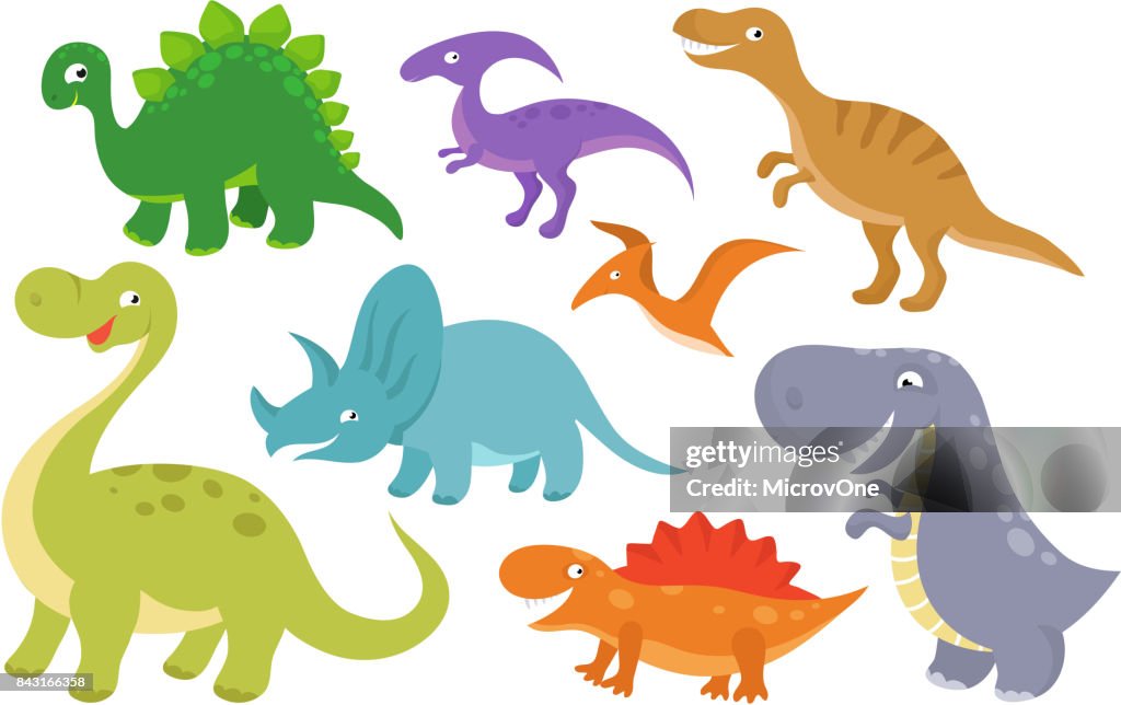 Dinosaurios Dibujos Animados Vectoriales Prediseñadas Chatacters Dino  Divertido Para La Colección De Bebé Ilustración de stock - Getty Images