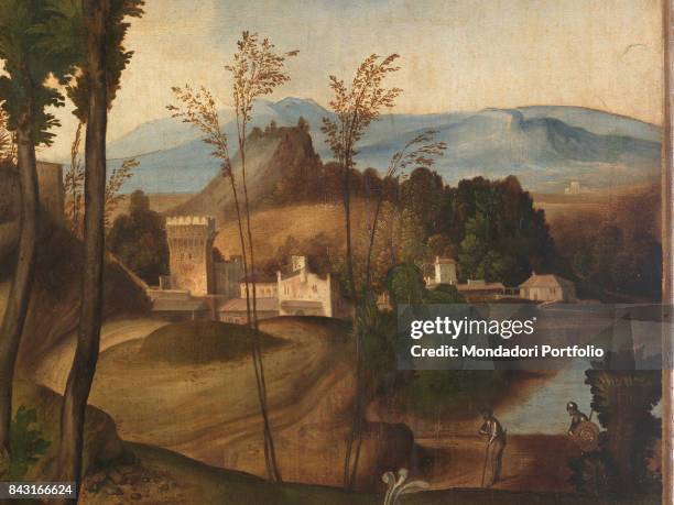 Italy, Tuscany, Florence, Uffizi Gallery. Detail. Landscape.