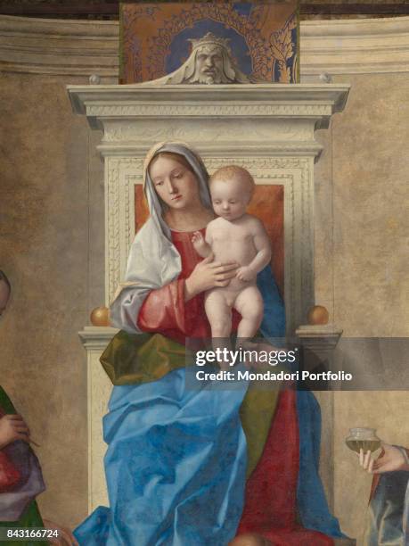 Italy, Veneto, Venice, San Zaccaria Church. Detail. Virgin Mary with Baby Child Jesus.