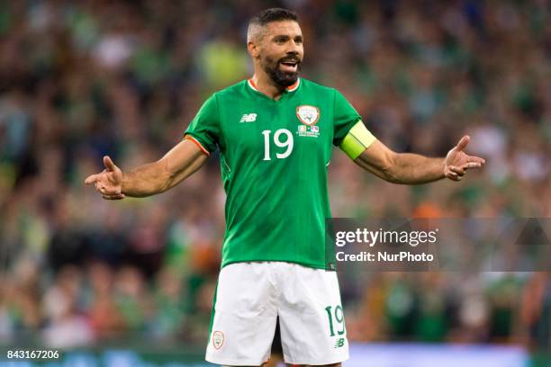 Jon Walters of Ireland reacts after Referee decision during the FIFA World Cup 2018 Qualifying Round match between Republic of Ireland and Serbia at...