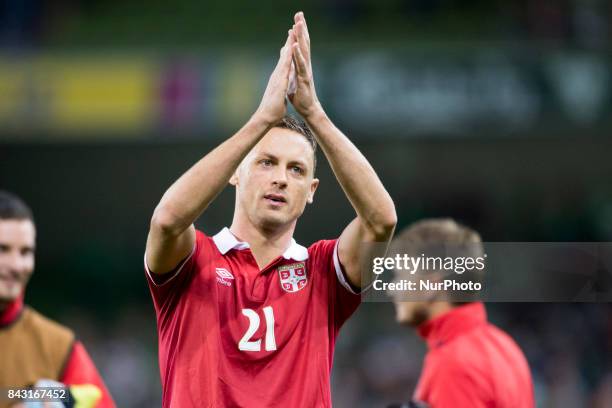 Nemanja Matic of Serbia thanks his fans during the FIFA World Cup 2018 Qualifying Round match between Republic of Ireland and Serbia at Aviva Stadium...