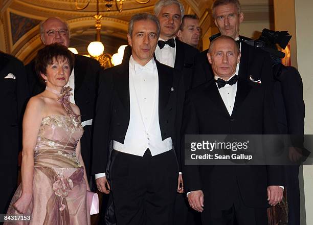 Russian President Vladimir Putin , Governor of Saxony Stanislaw Tillich and Tillich's wife Veronika attend the Semper Opera Ball on January 16, 2009...