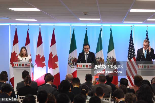 Chrystia Freeland, Minister of Foreign Affairs of Canada, Mexico's Secretary of Economy Ildefonso Guajardo Villarreal, United States Trade...