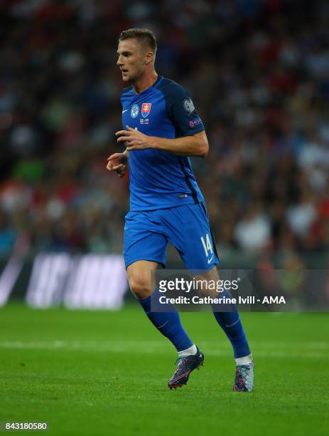Milan Skriniar of Slovakia during the FIFA 2018 World Cup Qualifier between England and Slovakia at Wembley Stadium on September 4, 2017 in London,...
