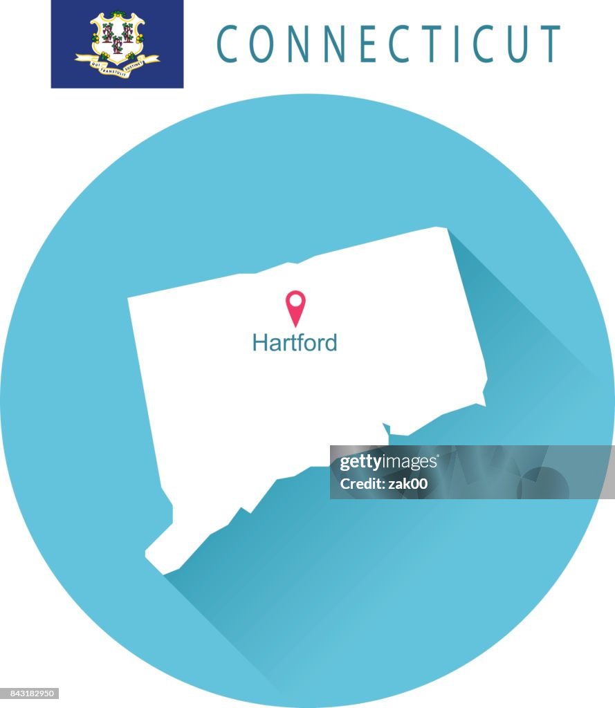 EUA Estado de Connecticut o mapa e a bandeira