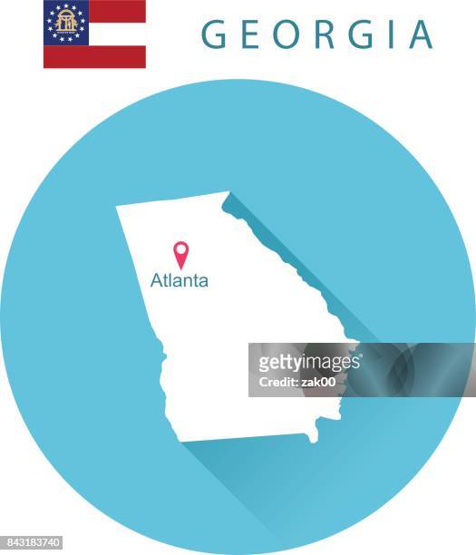 usa state of georgia's map and flag - atlanta georgia map stock illustrations