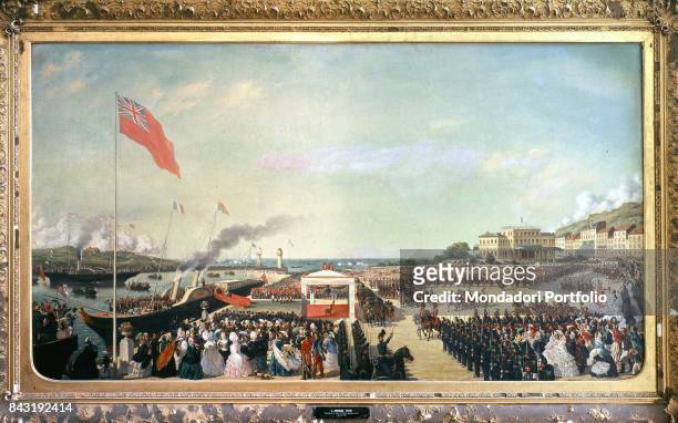 France, Compiegne, Chateau de Compiegne. Whole artwork view. The Queen Victoria of United Kingdom reaching the port of Boulogne-sur-Mer and being...