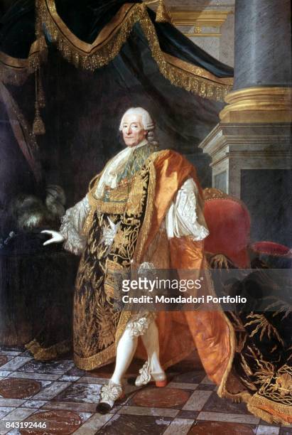 France, Paris, Sorbonne. Whole artwork view. Portrait of French military, diplomat ans statesman Armand de Vignerot du Plessis de Richelieu in lavish...