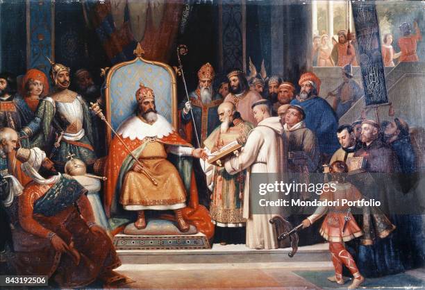 France, Versailles, Palace of Versailles. Whole artwork view. The emperor of Franks Charlemagne presenting the first Capitulary: a collection of...