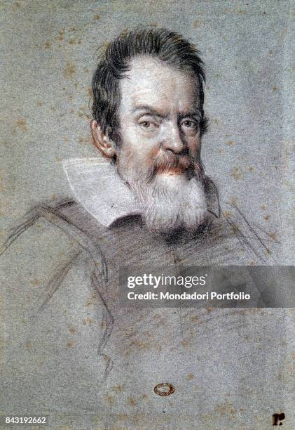 Italy, Tuscany, Florence, Marucelliana Library. Whole artwork view. Portrait of Italian physician and astronomer Galileo Galilei.