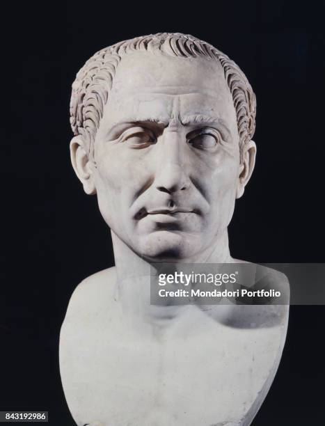 Italy, Lazio, Rome, National Roman Museum. Whole artwork view. Julius Caesar's marble head.