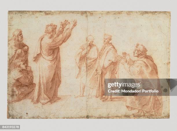 Italy, Tuscany, Florence, Prints and Drawings Department of the Uffizi. Whole artwork view. St Paul preaching with raised hands in front of the...