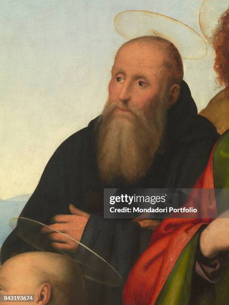 Italy, Tuscany, Florence, Uffizi Gallery. Detail. Saint Benedict.