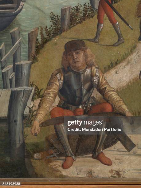 Italy, Veneto, Venice, Accademia Art Galleries. Detail. A soldier sitting