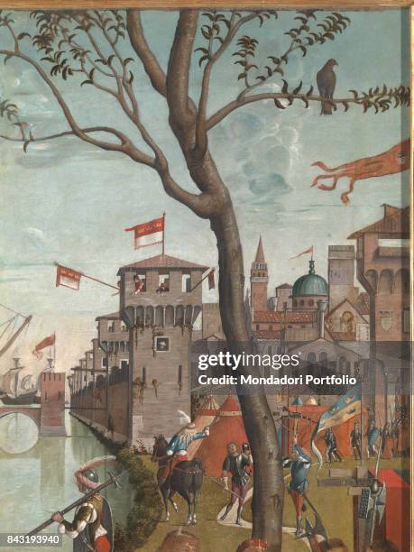 Italy, Veneto, Venice, Accademia Art Galleries. Detail. City landscape.