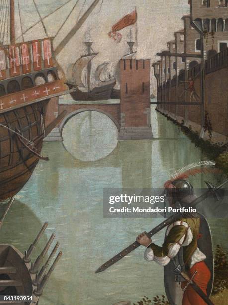 Italy, Veneto, Venice, Accademia Art Galleries. Detail. View of the harbor