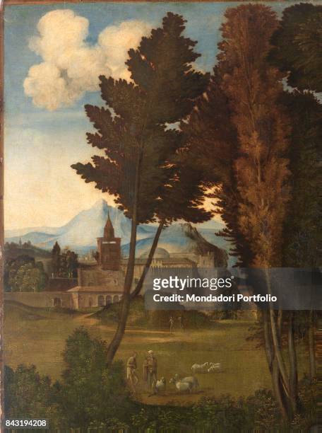 Italy, Tuscany, Florence, Uffizi Gallery. Detail. Landscape.