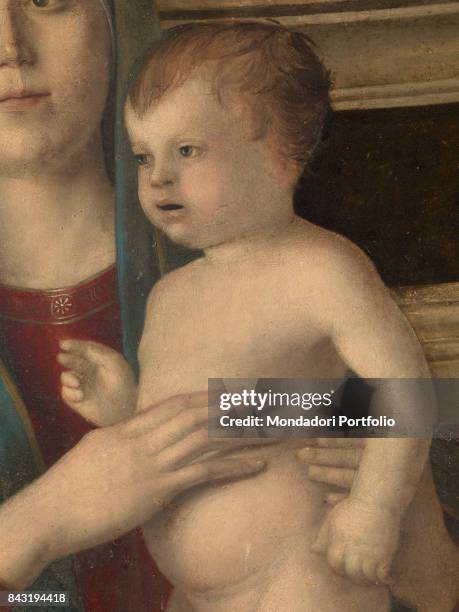 Italy, Veneto, Venice, Santa Maria Gloriosa dei Frari Basilica, sacristy. Detail. Central panel, Madonna with Child